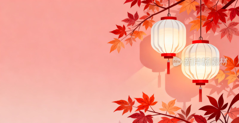 扁平风格简约灯笼植物插画背景壁纸