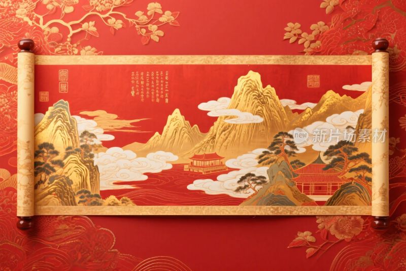 传统山水卷轴插画