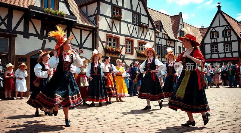 传统服饰舞者欢快起舞观众围观