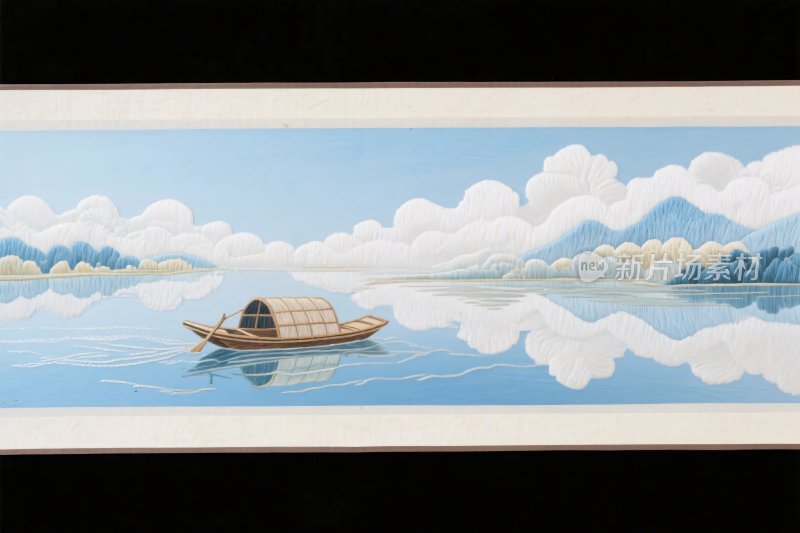 山水风景船插画