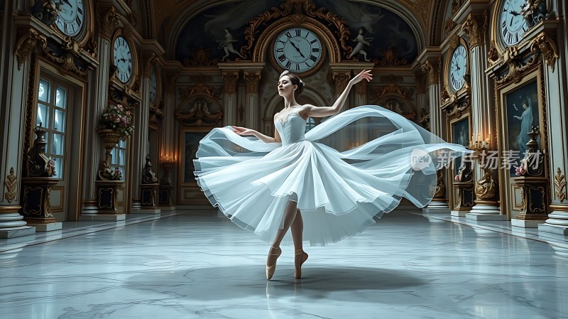 白色舞裙旋转的芭蕾舞者