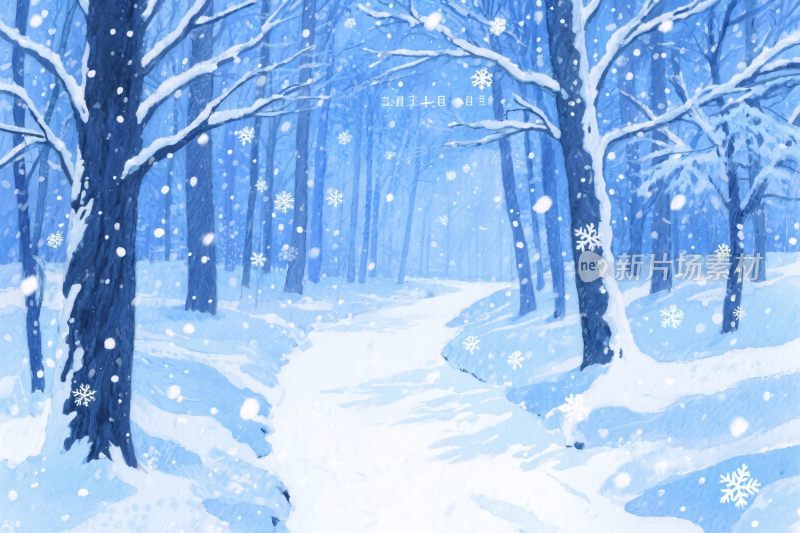 冬日雪林雪景插画