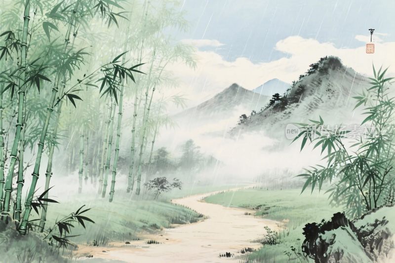 水墨山水竹林风景