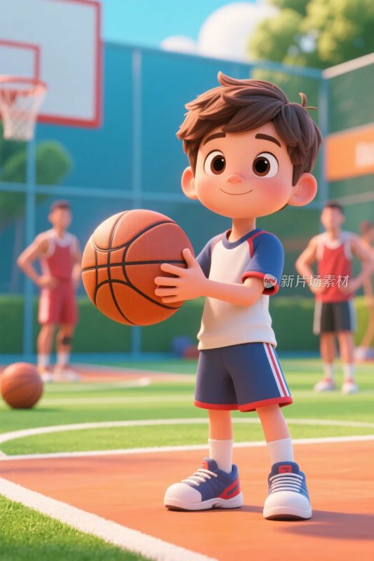 卡通男孩篮球运动