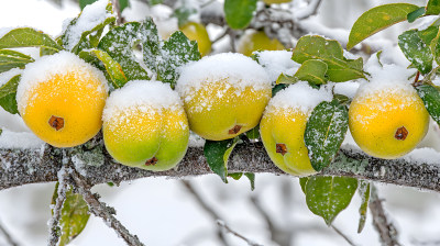 冬天树枝上覆满雪果实