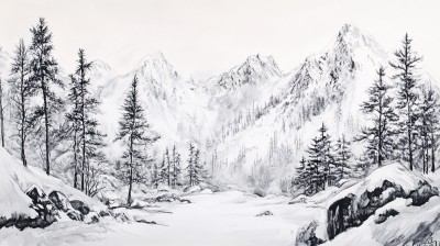 雪山画雪山画雪山水粉画