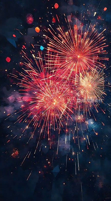 夜空烟花绽放色彩斑斓璀璨夺目