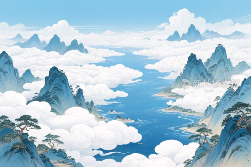 山水云海风景插画