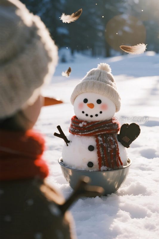 雪人孩童冬日互动