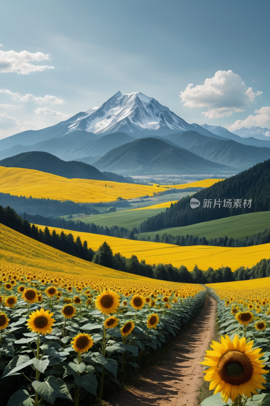 一片向日葵的田野高山清风景插图片