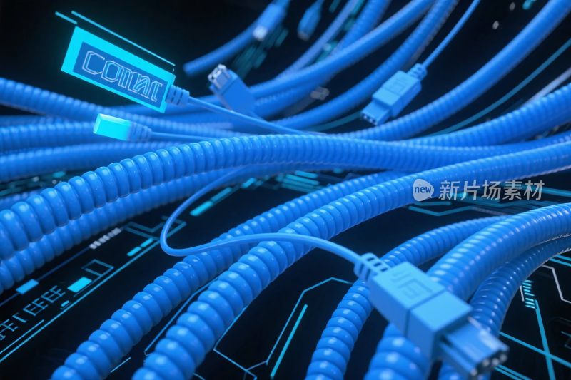 科技感蓝色网络线缆插画