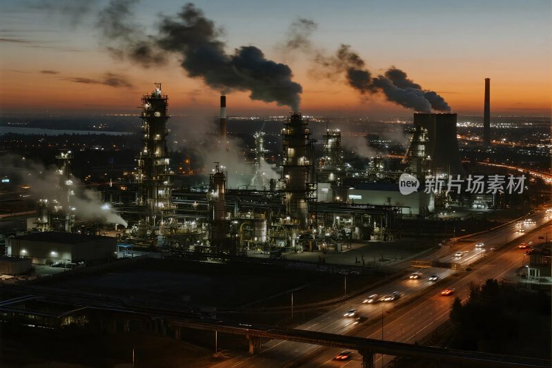 黄昏下的工业工厂景象