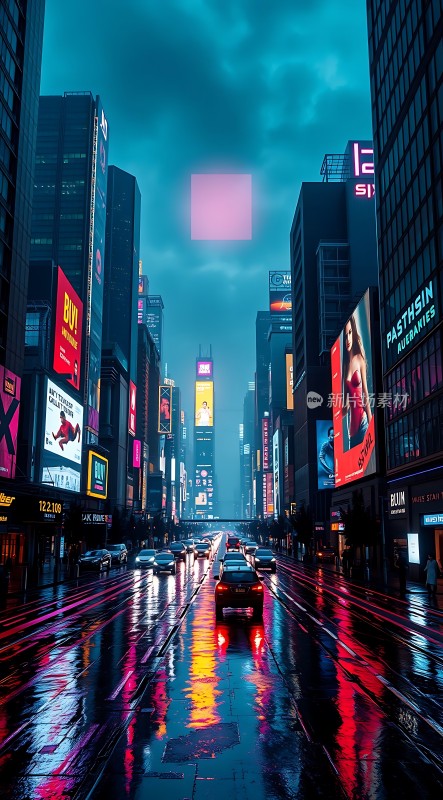 霓虹灯下的都市雨夜