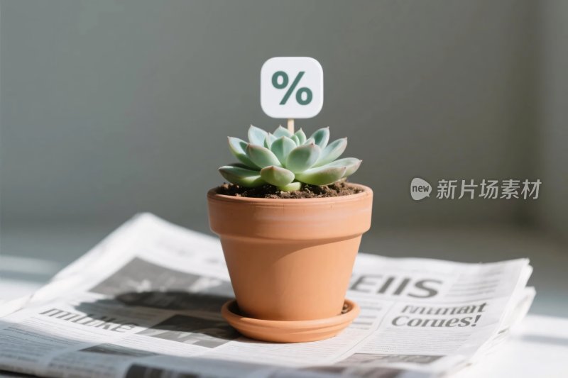 盆栽上插有百分比标志