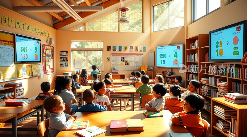 阳光洒满教室孩子们专注学习