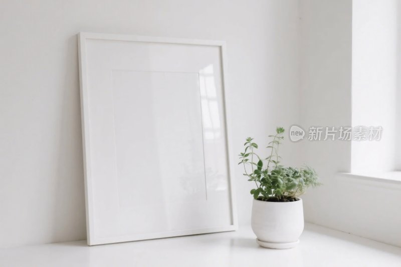 简约室内空白画与绿植场景