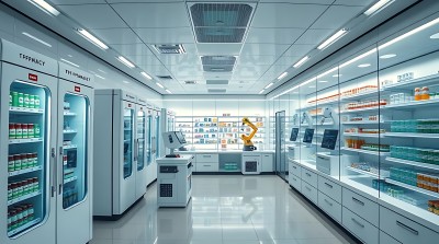 智能药房药品整齐摆放机器人操作环境整洁明亮 智能药房药品整齐摆放机器人操作环境整洁明亮