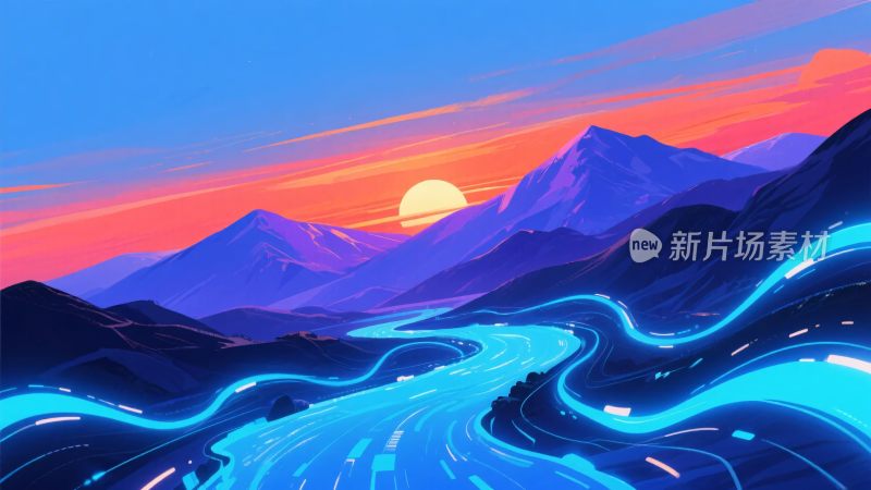 绚丽梦幻的山间日落景象