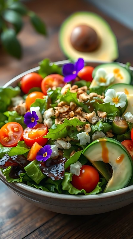 健康美味沙拉清新蔬菜水果搭配营养均衡色彩鲜艳视觉享受