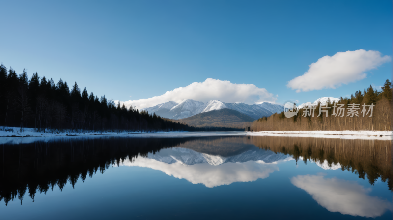 一个湖一座高山清风景图片