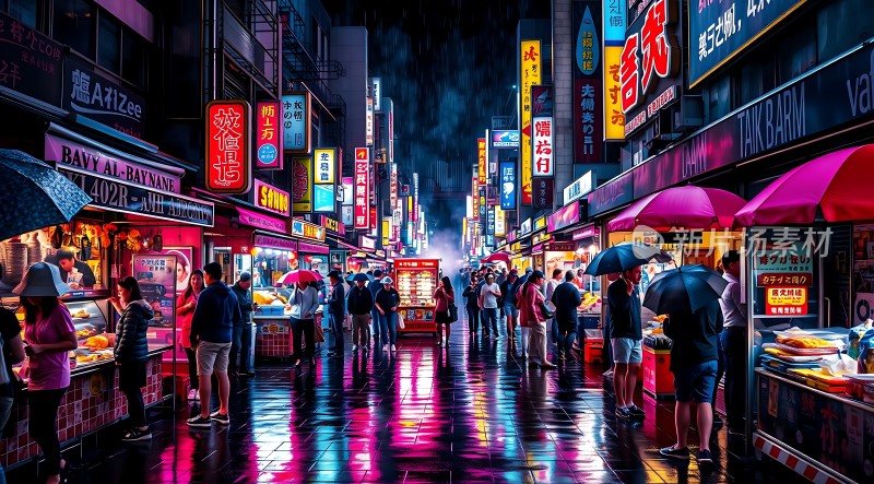 霓虹灯下的繁华夜市