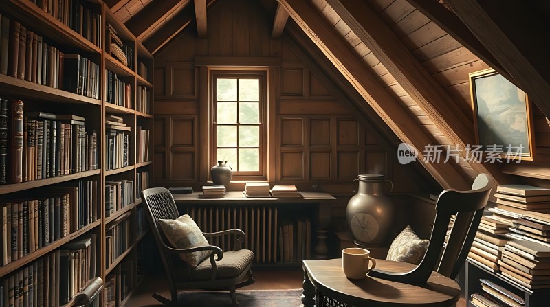 古色古香的书房木质家具与书架