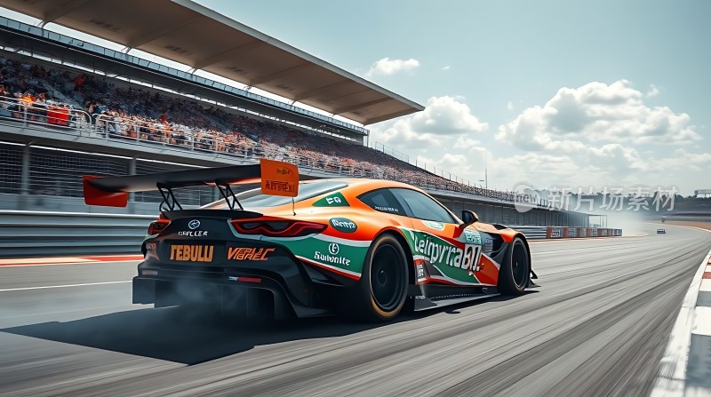 赛车竞速赛道飞驰观众欢呼