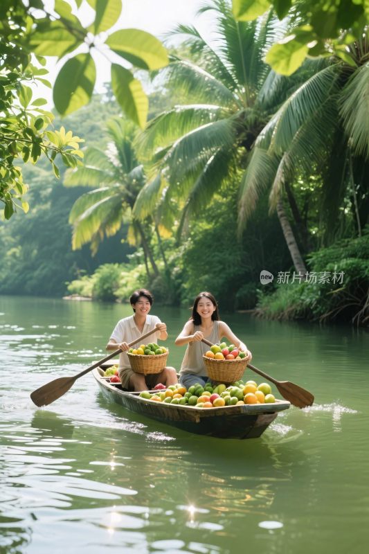 热带河上小船售卖场景