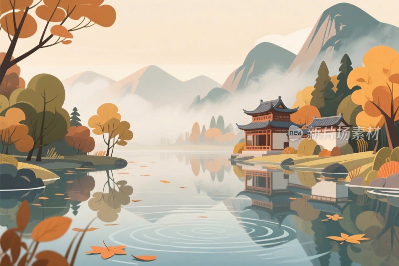 古风山水风景插画