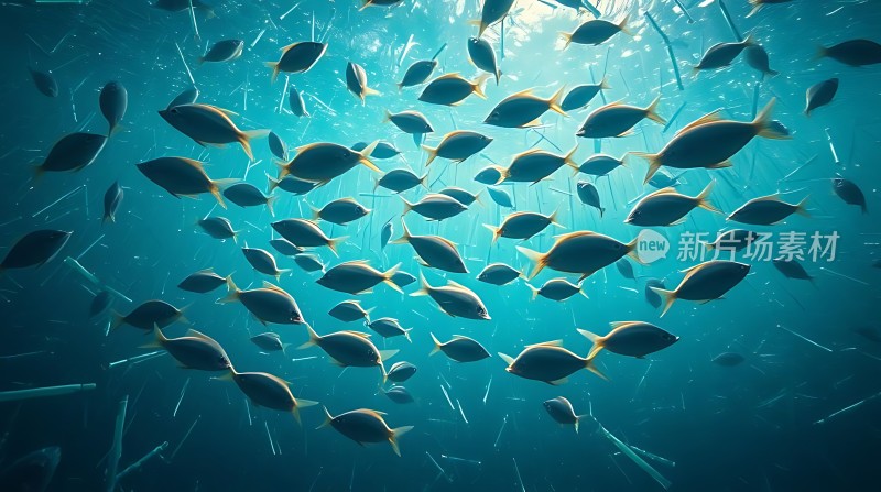 海洋之舞鱼群与光束共舞