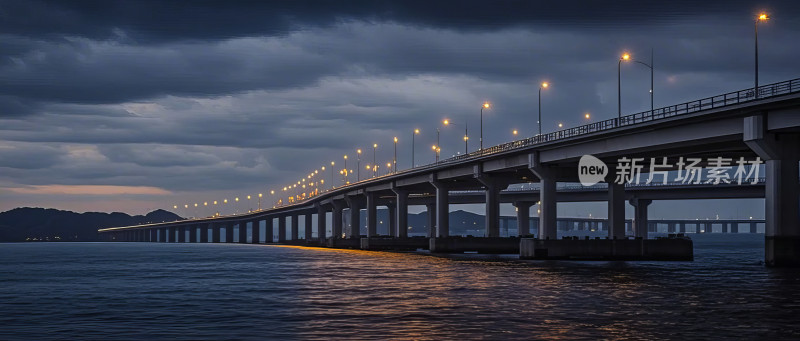 跨海大桥桥梁工程城市建设交通夜景图