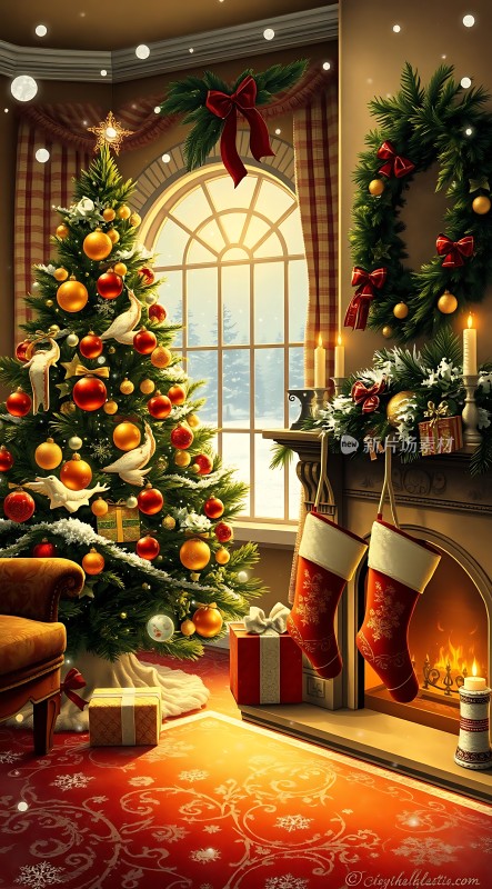 圣诞树下的温馨家园