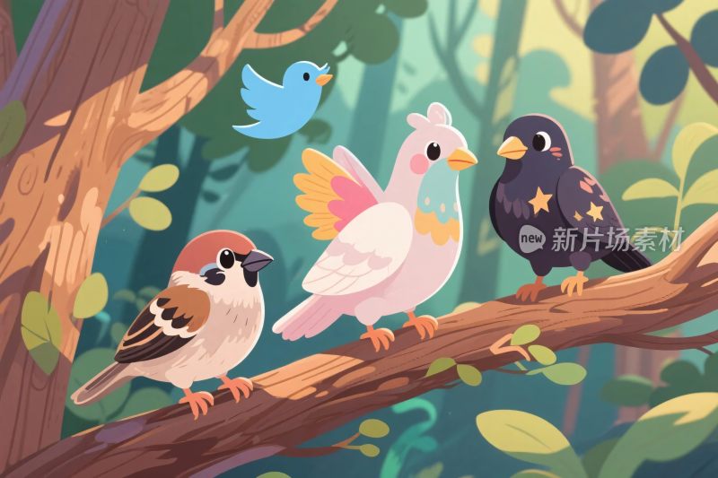 森林中的鸟类插画