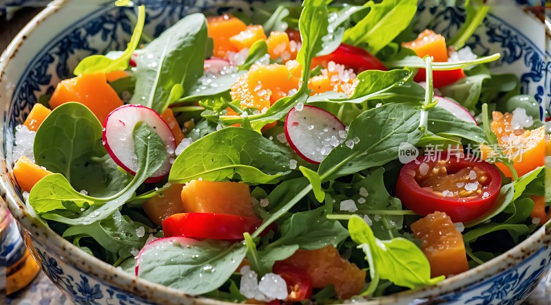 新鲜蔬菜水果沙拉色彩鲜艳营养丰富