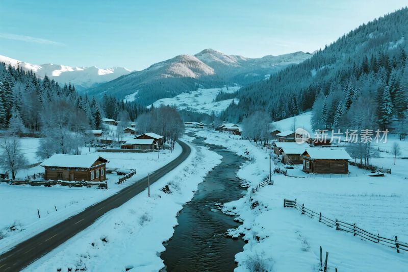 冬日乡村雪景风光