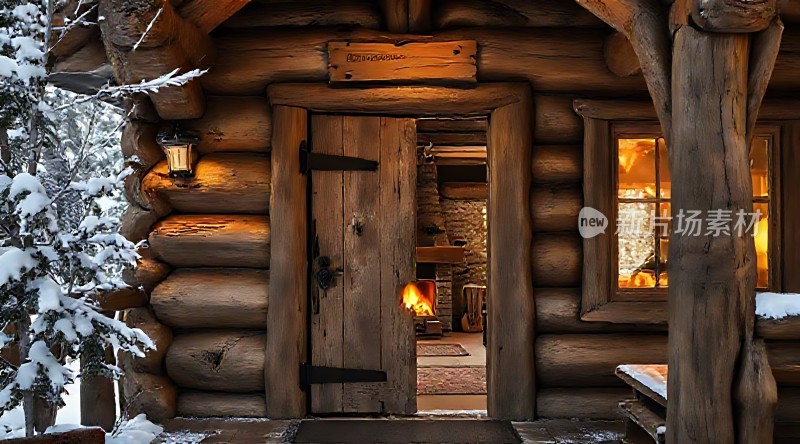 雪夜小木屋温馨 fireplace