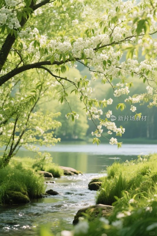 春日溪流繁花图