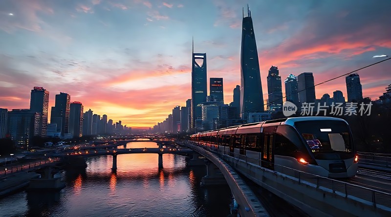 上海日落下的城市风光