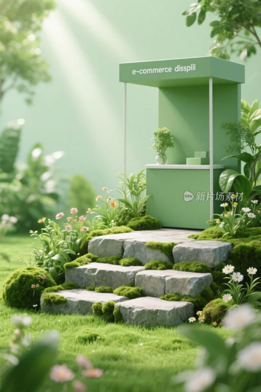 梦幻绿色小屋自然场景