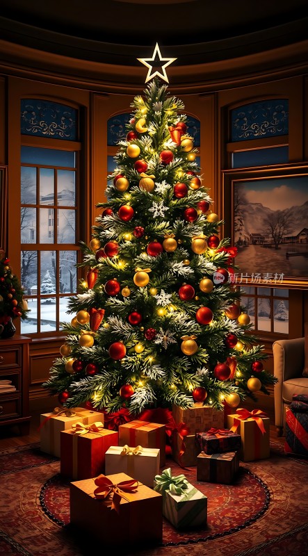 温馨圣诞树下的礼物