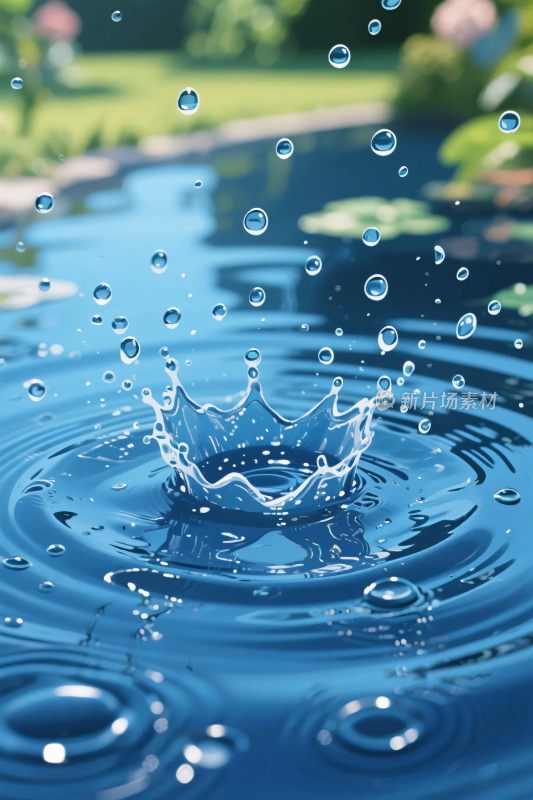 水滴落入水面溅起水花