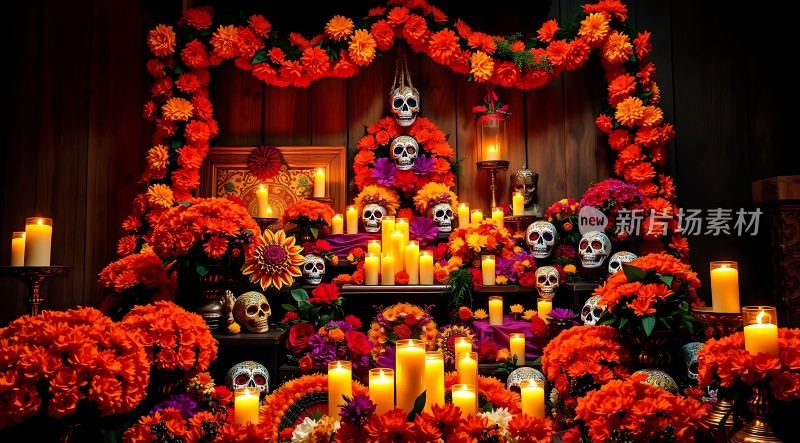 万圣节骷髅花烛祭坛