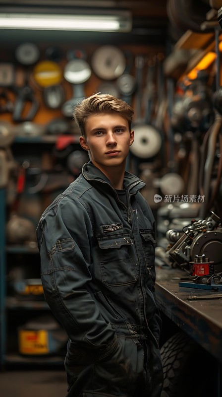 机械师专注的眼神与工作环境