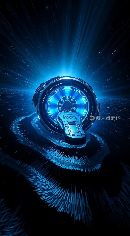 未来科技感十足蓝色光晕环绕高科技设备充满神秘与探索气息