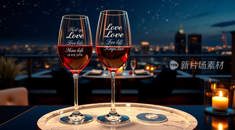 爱在星空下浪漫酒杯映夜色