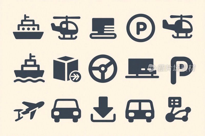 多种交通及相关图标集合