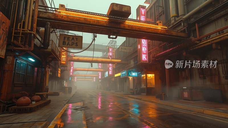 霓虹灯下的未来都市街道