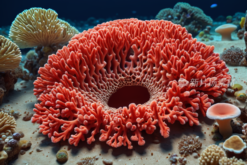 海底一只珊瑚里面一个洞高清风景图片