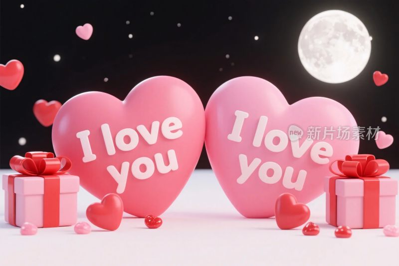 粉色爱心礼物情人节场景