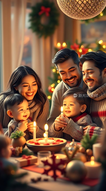 温馨家庭圣诞夜点燃希望与爱